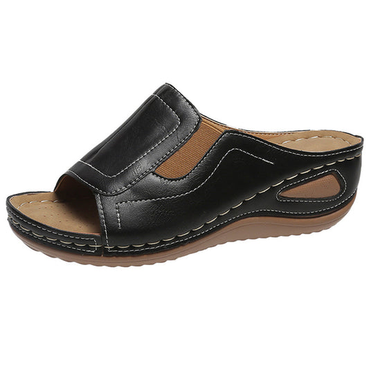 Flora- Sandales à talon compensée en cuir pour femmes