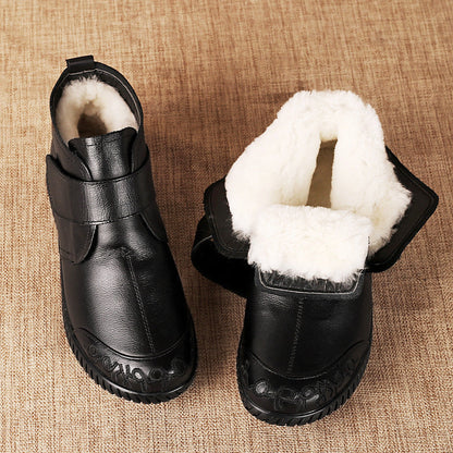 Bottines cuir en fourrure chaudes pour femmes couleur Noir