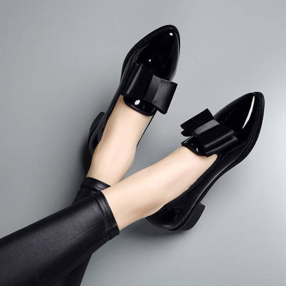 Angèle- Mocassins en cuir PU à talons carrés pour femmes