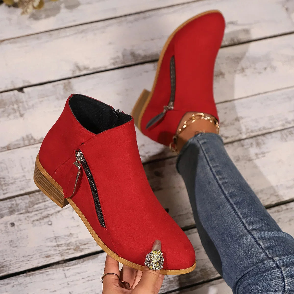 April- bottines en daim confortables et chaudes pour femmes