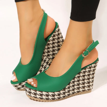 Salome- Sandales en cuir PU à talons compensées pour femmes