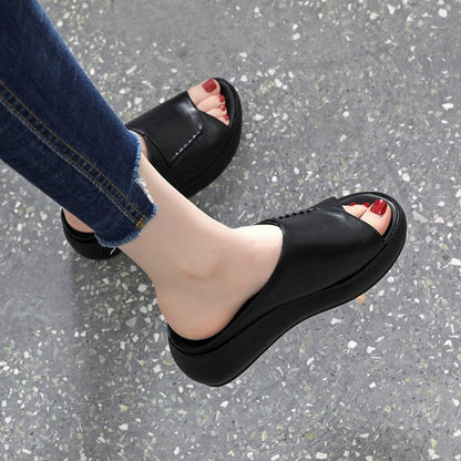 Cindy- Sandales en cuir à semelle compensées pour femmes
