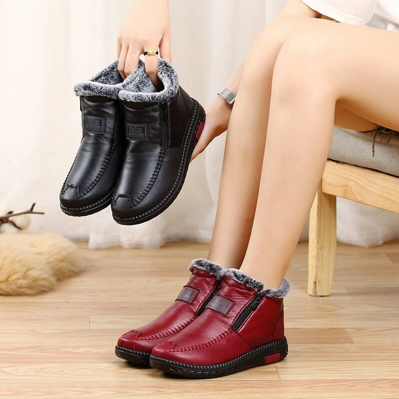Liliane- Bottes en cuir coton imperméables et antidérapantes