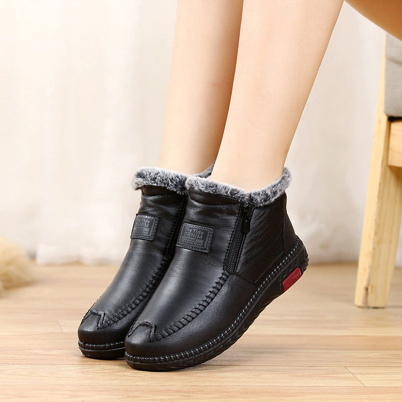 Liliane- Bottes en cuir coton imperméables et antidérapantes